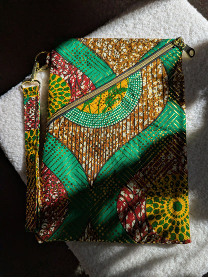 Right Slanted Zipper Bag  (Green & Gold print)