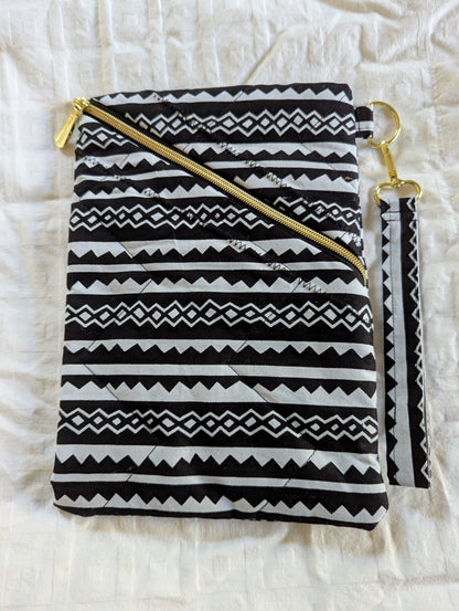 Left Slanted Zipper Bag (Black and White)