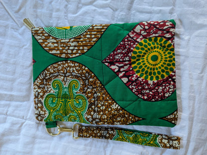 Left Slant Zipper Bag (Green Print)